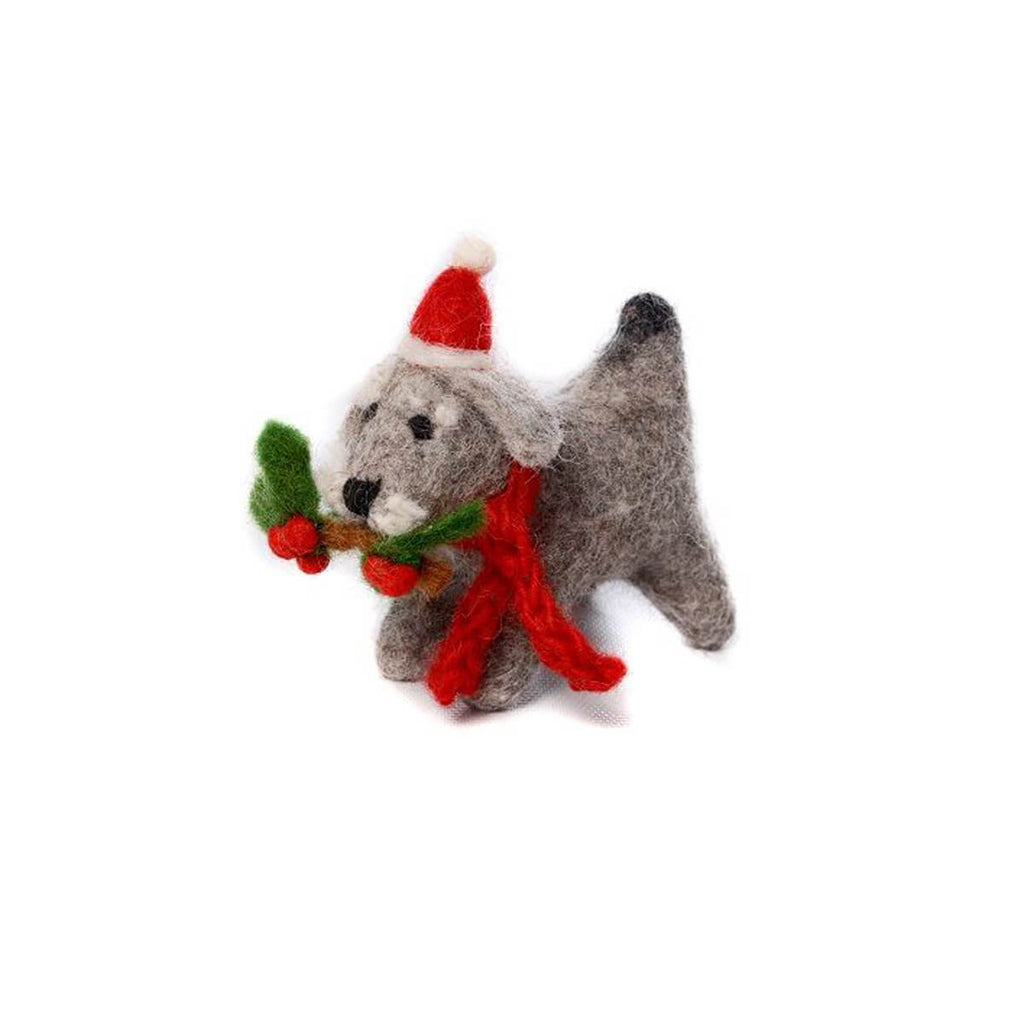 Schnauzer With Holly Sprig Hanging Christmas Decoration by Amica