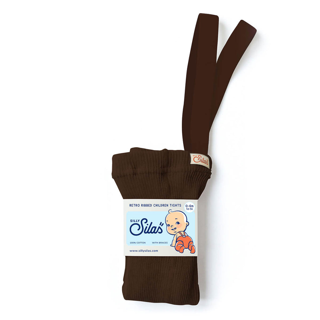 Footed Tights With Braces in Chocolate Brown by Silly Silas