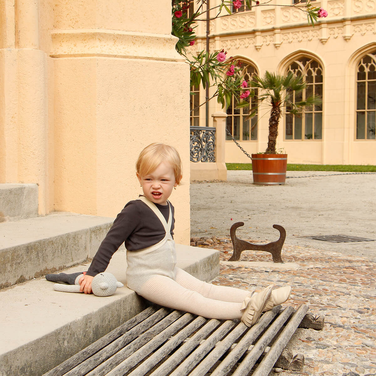 Footed Tights With Braces in Cream Blend by Silly Silas