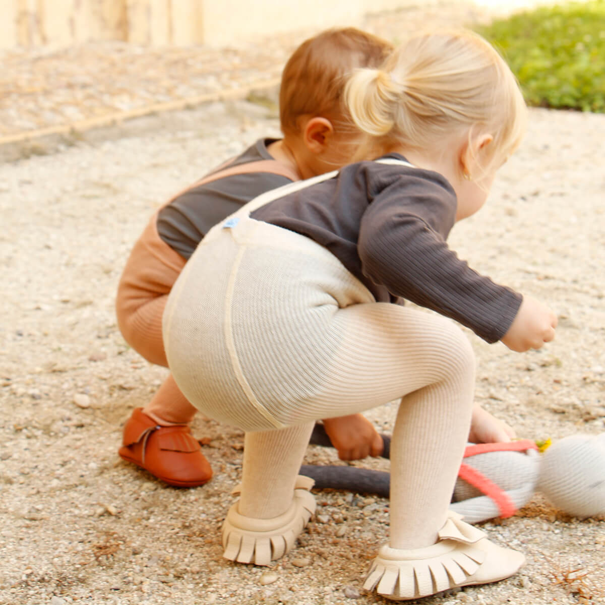Footed Tights With Braces in Cream Blend by Silly Silas