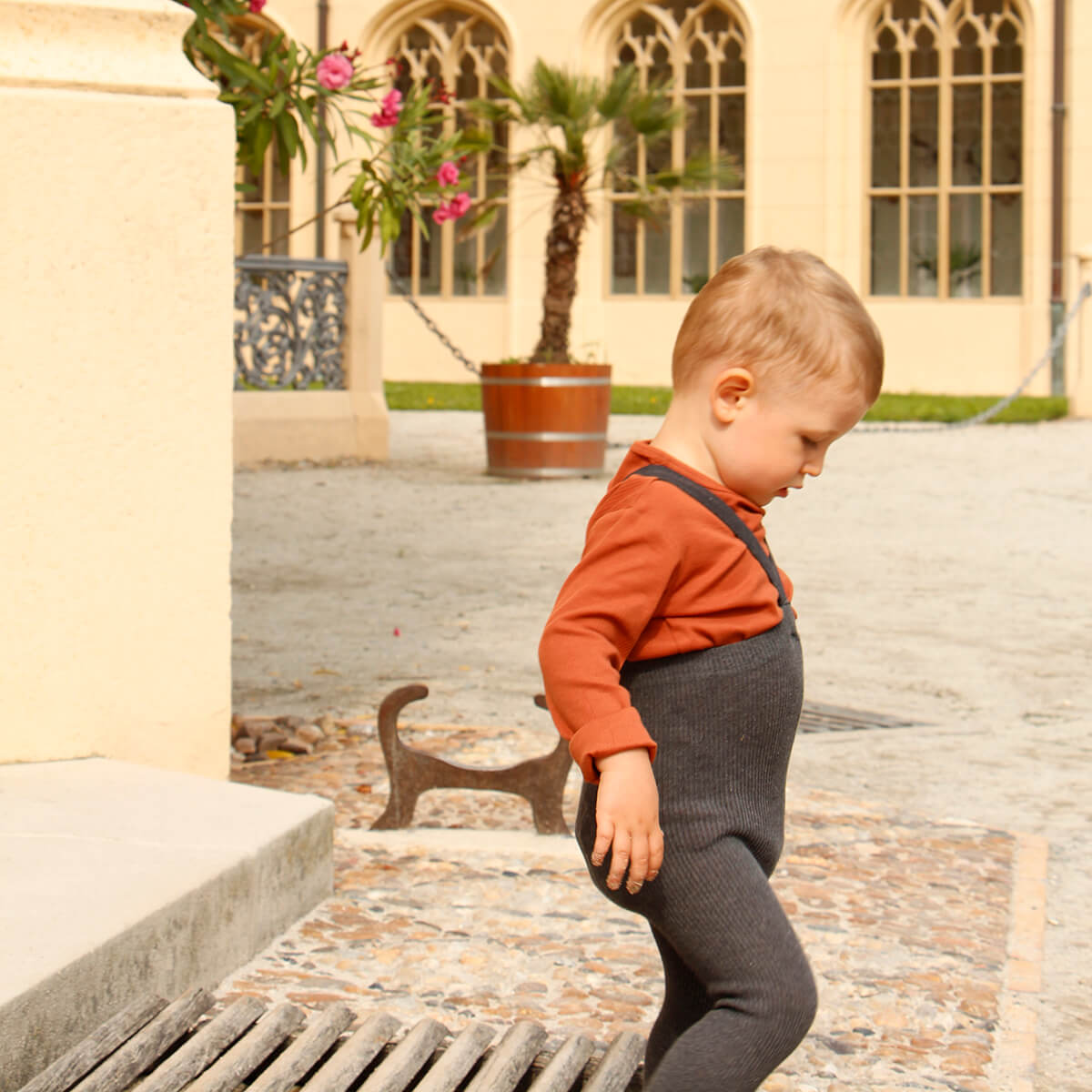 Footed Tights With Braces in Dark Grey Blend by Silly Silas