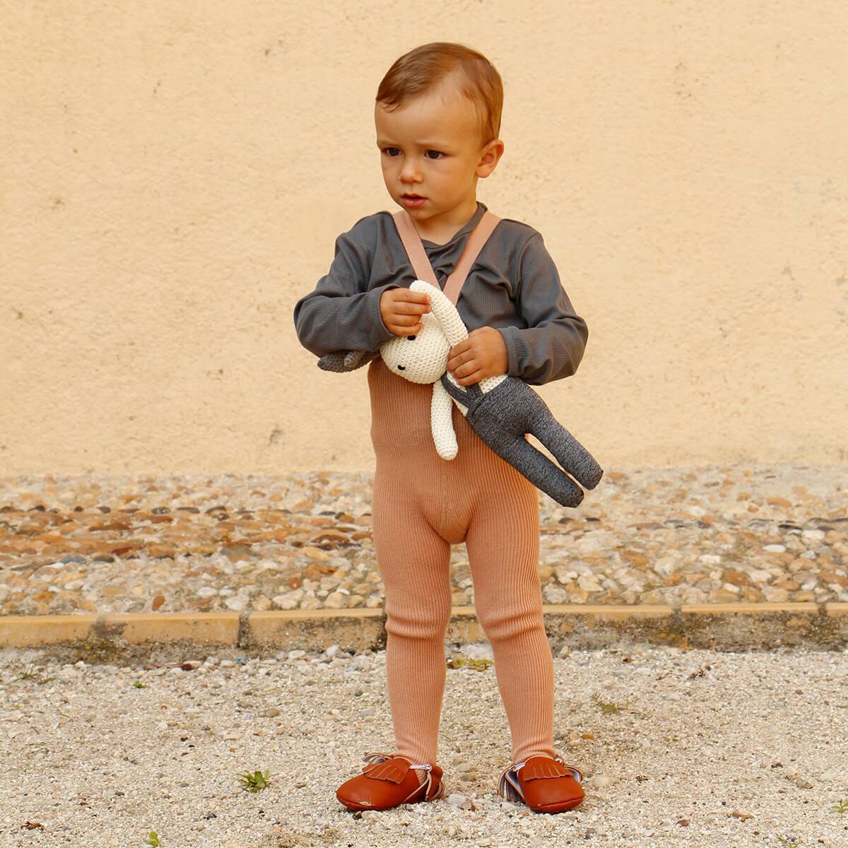 Footed Tights With Braces in Light Brown by Silly Silas