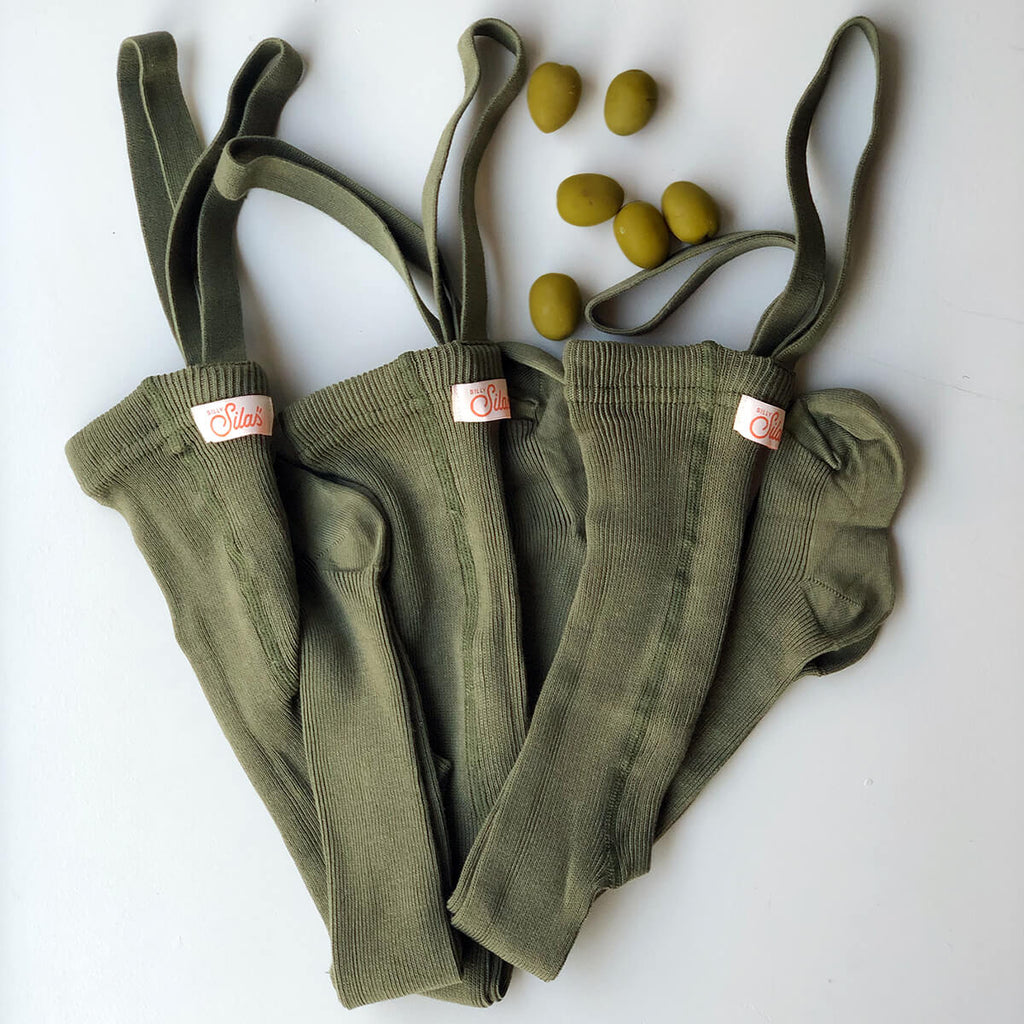 Footed Tights With Braces in Olive by Silly Silas
