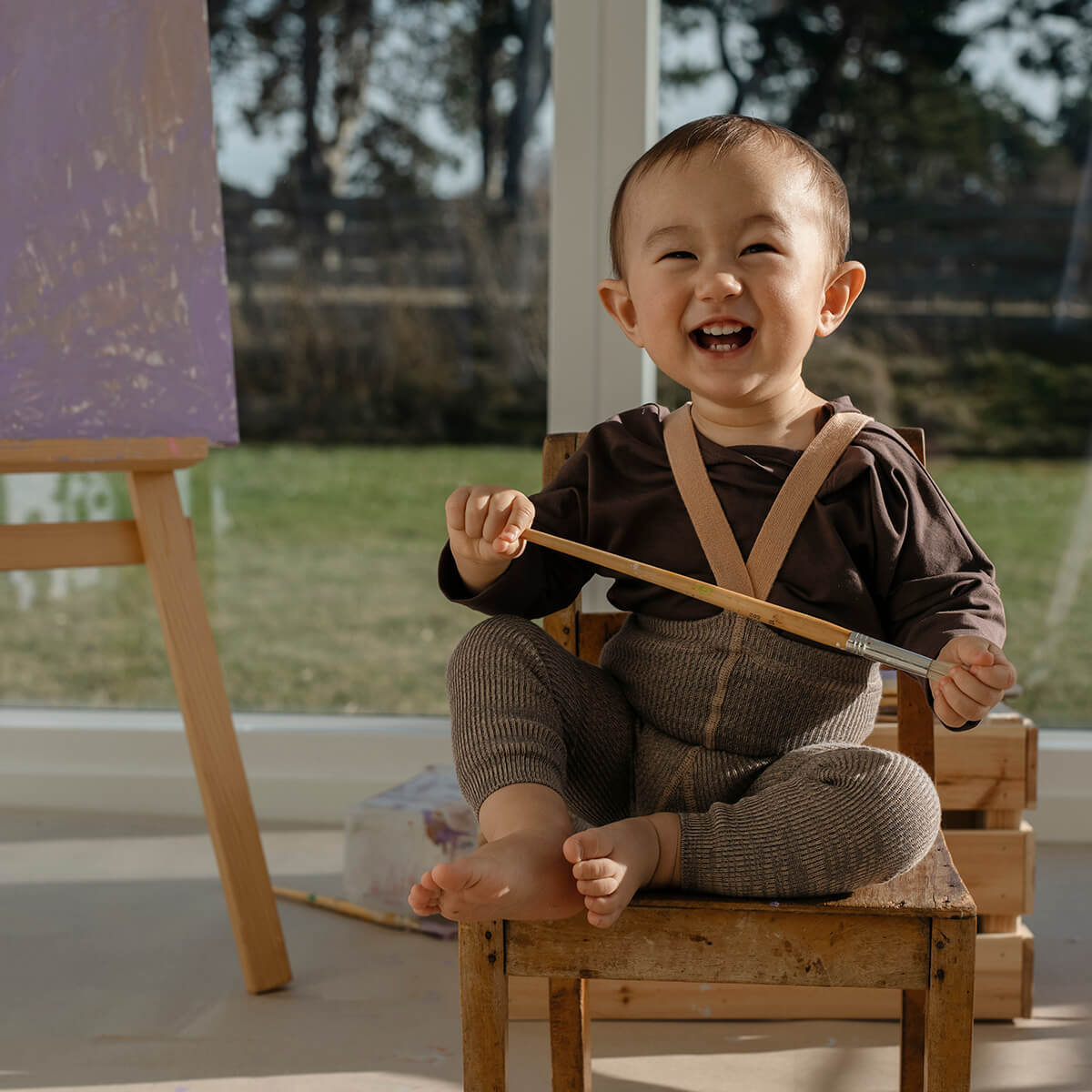 Footless Tights With Braces in Charcoaly Brown by Silly Silas