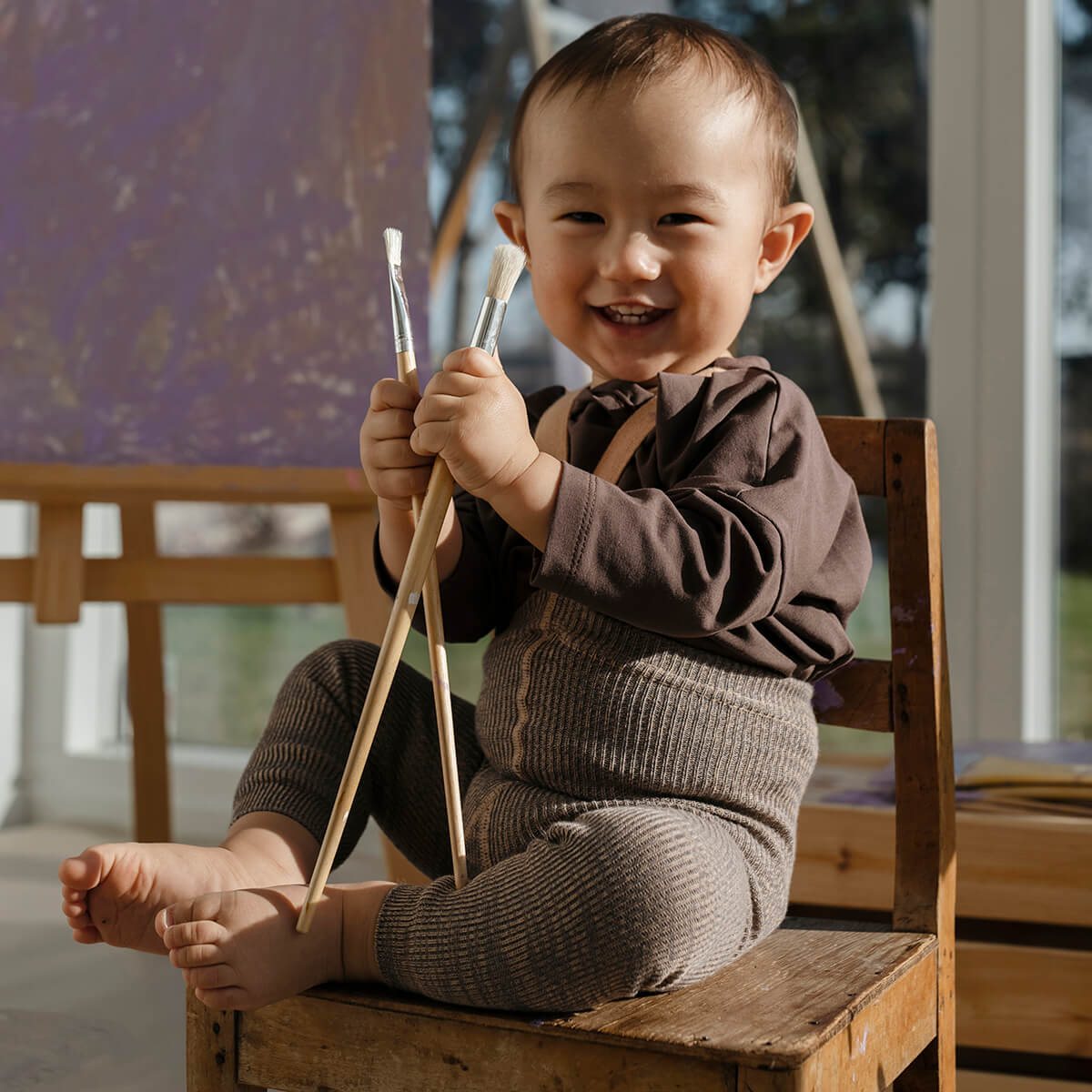 Footless Tights With Braces in Charcoaly Brown by Silly Silas