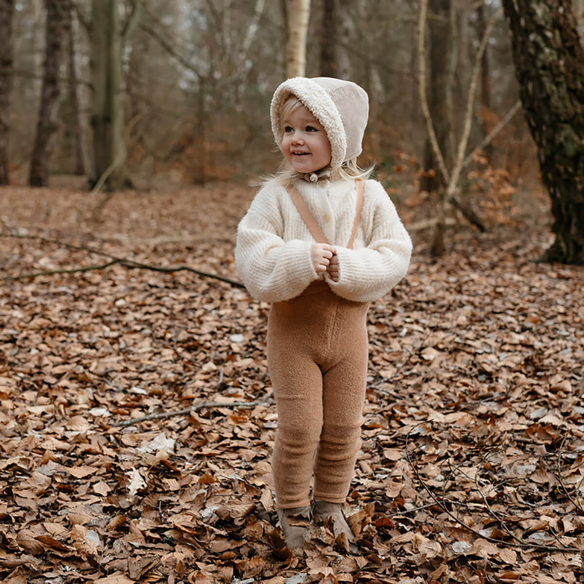 Teddy Warmy Footed Tights With Braces in Light Brown by Silly Silas