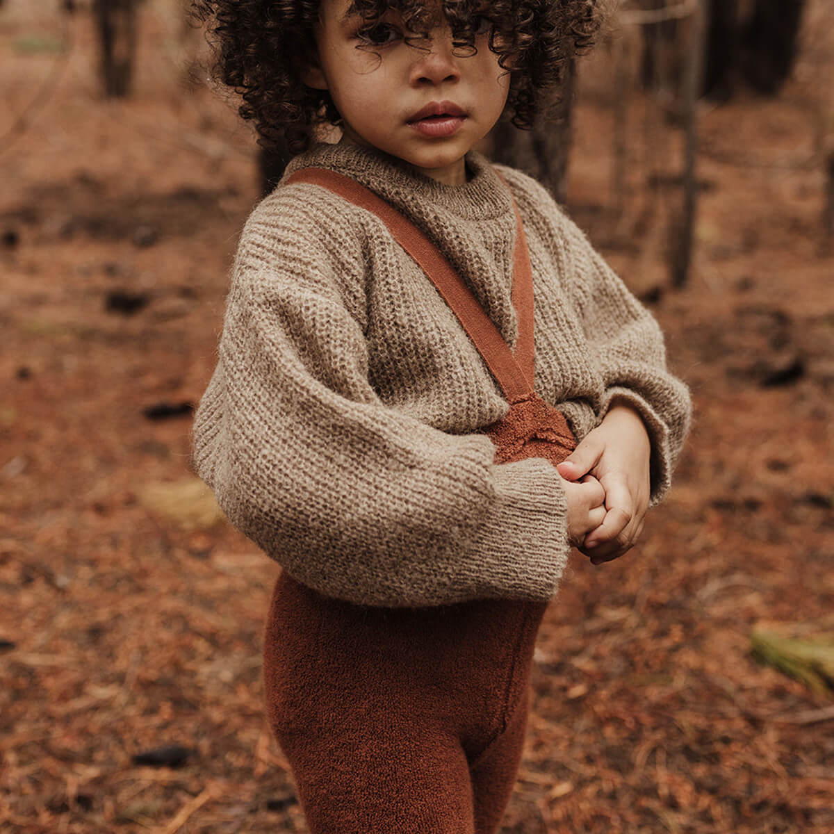 Teddy Warmy Footless Tights With Braces in Cinnamon by Silly Silas