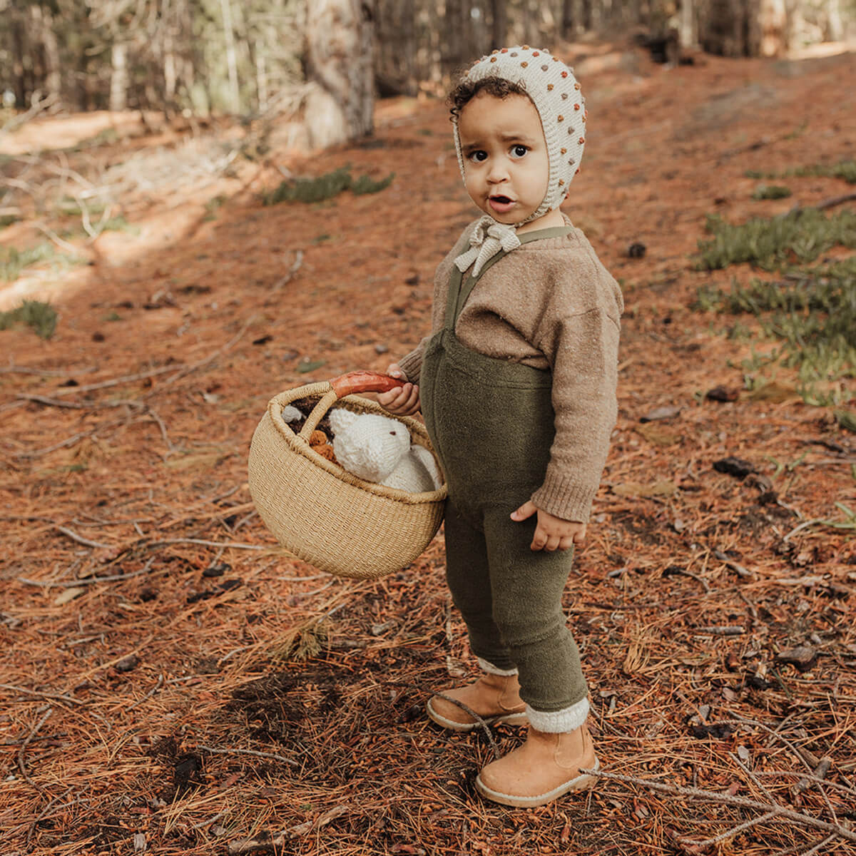 Teddy Warmy Footless Tights With Braces in Olive by Silly Silas