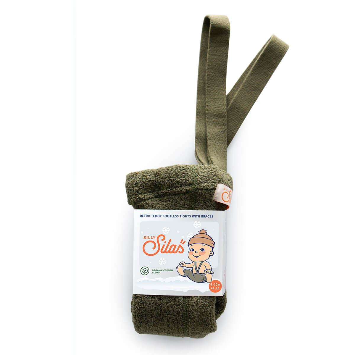 Teddy Warmy Footless Tights With Braces in Olive by Silly Silas