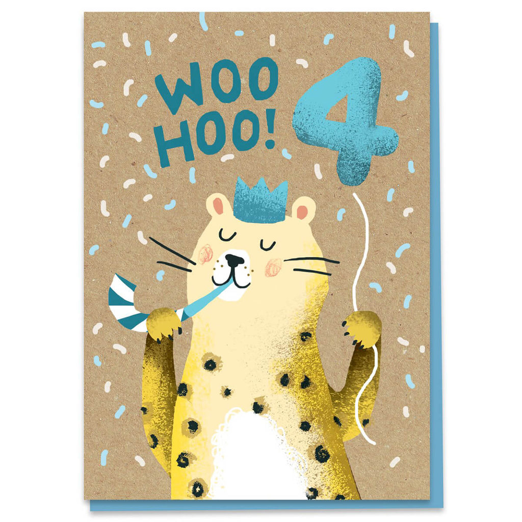 4th Birthday Leopard Greetings Card by Stormy Knight