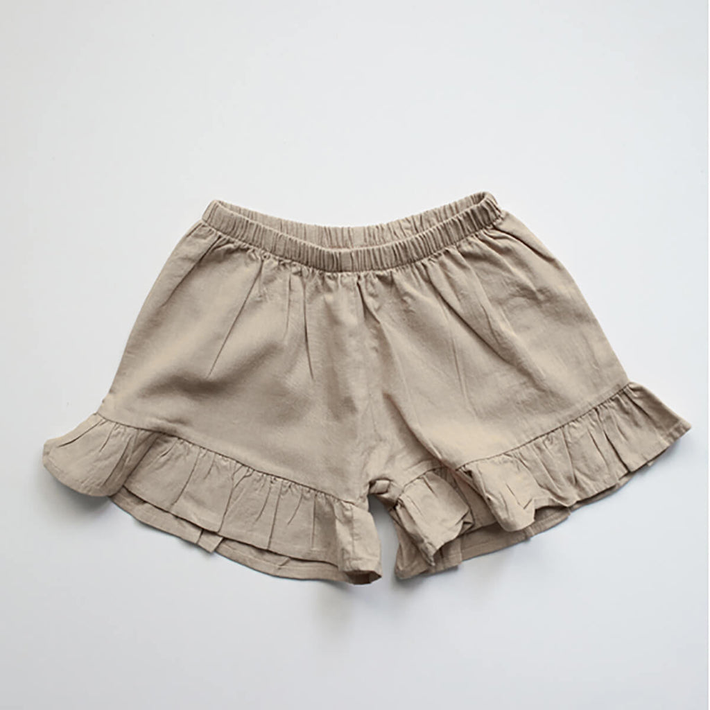 The Frill Linen Shorts in Oatmeal by The Simple Folk