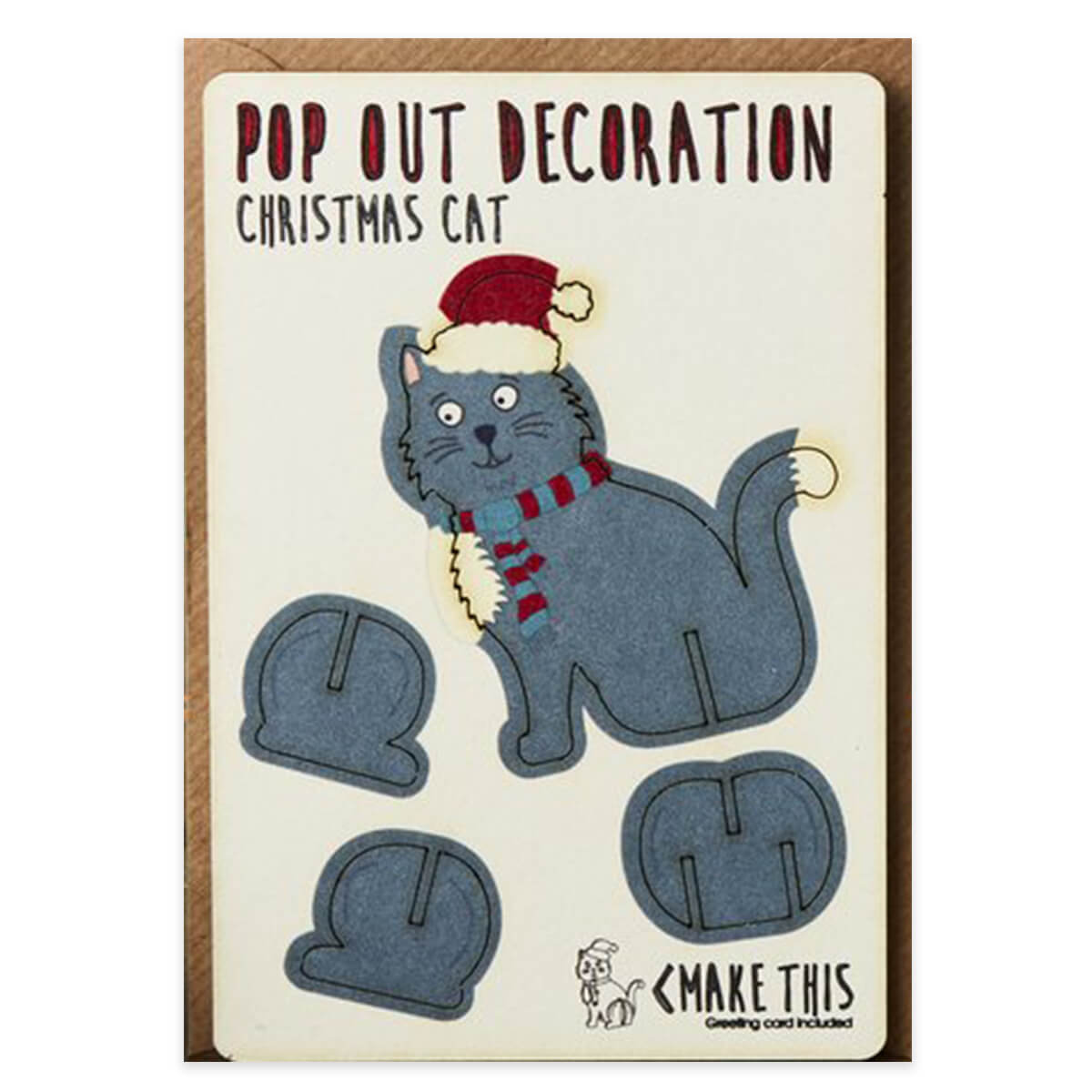 Christmas Cat Pop Out Decoration And Christmas Card by The Pop Out Card Company