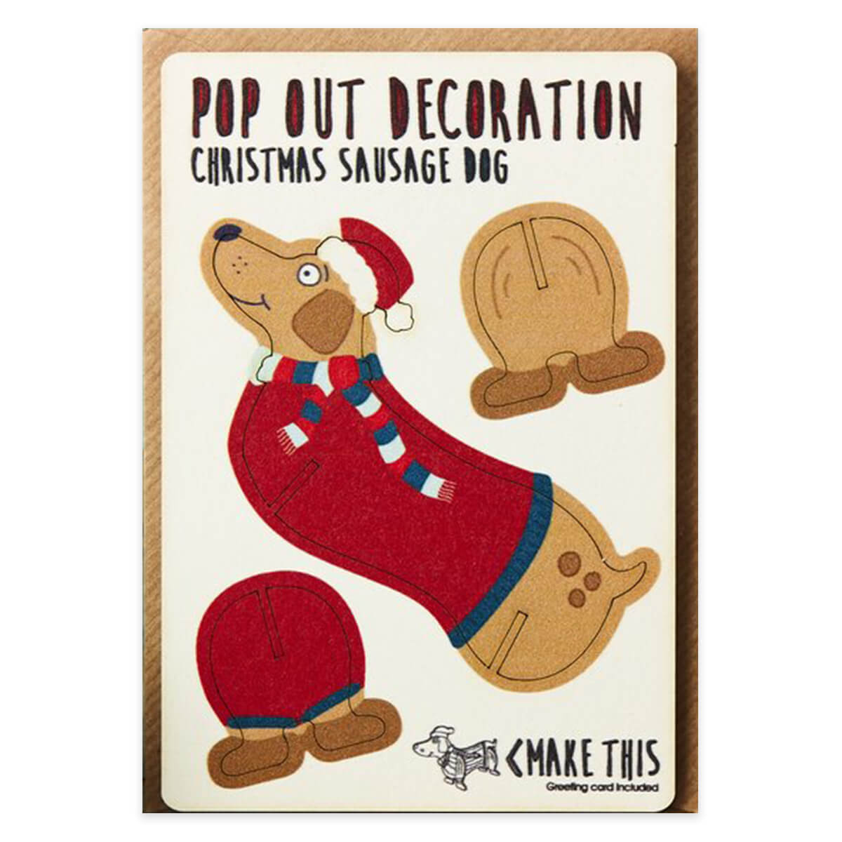 Christmas Sausage Dog Pop Out Decoration And Christmas Card by The Pop Out Card Company