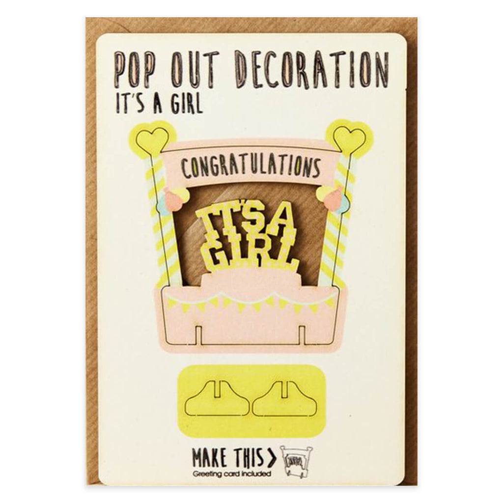 It's A Girl Pop Out Decoration And Greetings Card by The Pop Out Card Company