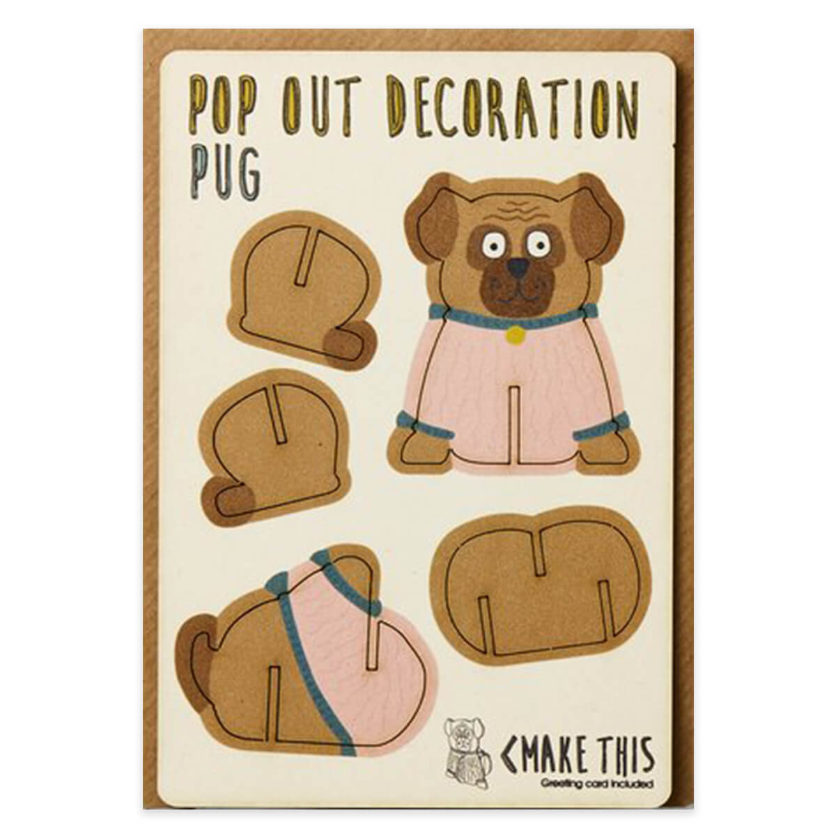 Pug Pop Out Decoration And Greetings Card by The Pop Out Card Company