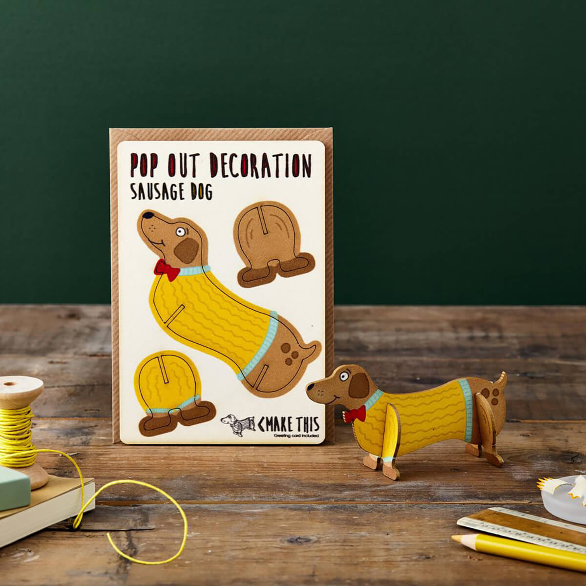 Sausage Dog Pop Out Decoration And Greetings Card by The Pop Out Card Company