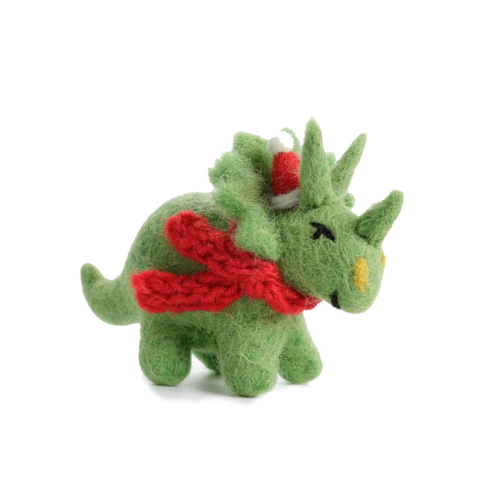 Triceratops With Hat And Scarf Felt Tree Decoration by Amica