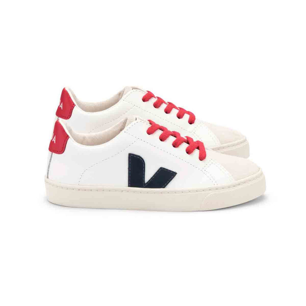 Esplar Small Red Lace Leather Trainers in Extra White / Nautico Pekin by Veja