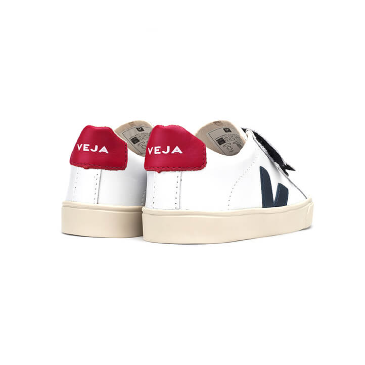 Esplar Small Velcro Leather Trainers in Extra White / Nautico by Veja