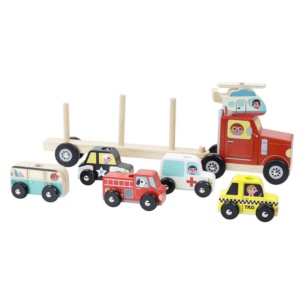 Ingela P. Arrhenius Truck and Trailer with Vehicles Stacking Toy by Vilac