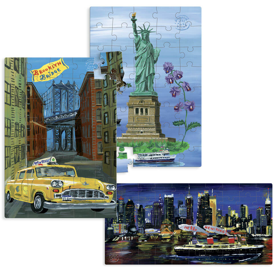 Nathalie Lété New York Wooden Jigsaw Puzzle Set of 3 by Vilac