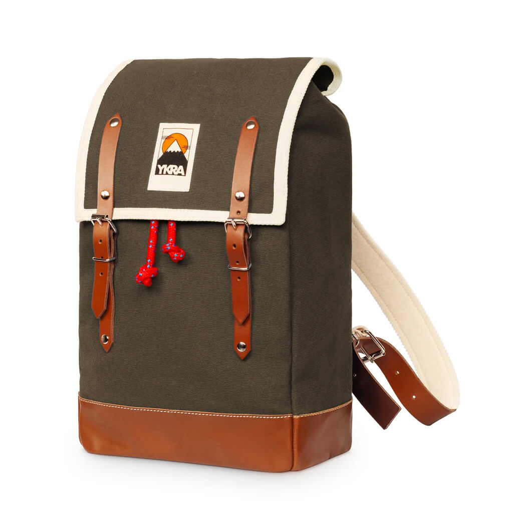 Matra Mini Leather Backpack in Khaki by YKRA