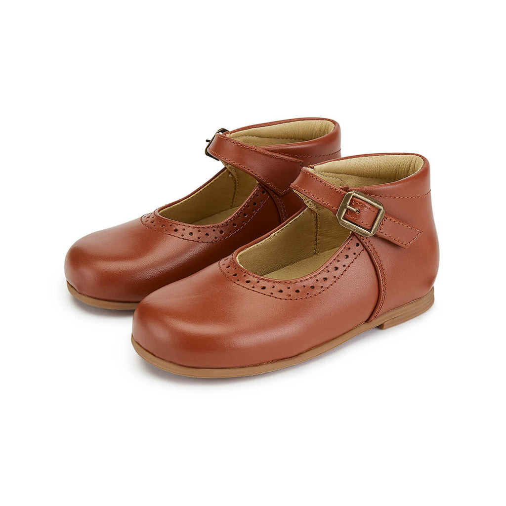 Dolly Velcro Mary Jane Shoes in Cognac Leather by Young Soles