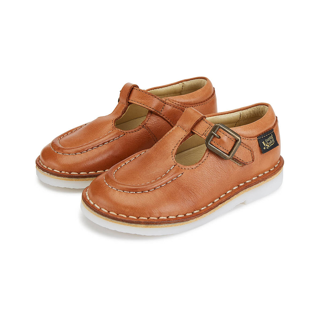 Parker Velcro T-Bar Shoes in Clay Leather by Young Soles