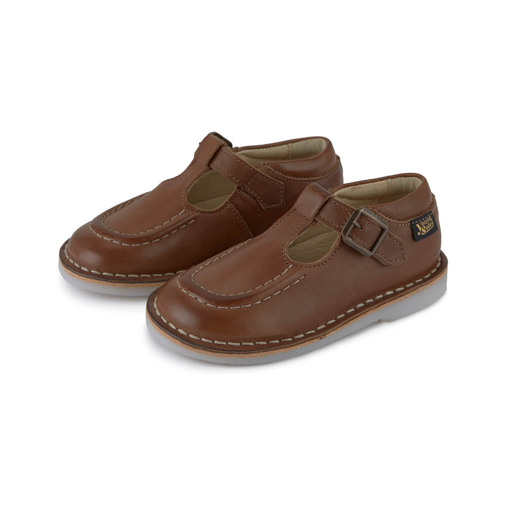 Parker Velcro T-Bar Shoes in Burnished Tan Leather by Young Soles