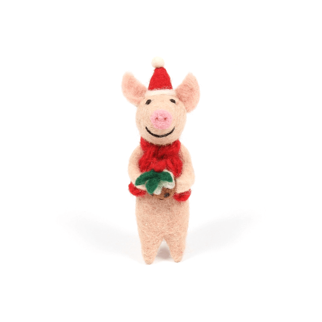 Piglet with Christmas Pudding Hanging Christmas Decoration by Amica