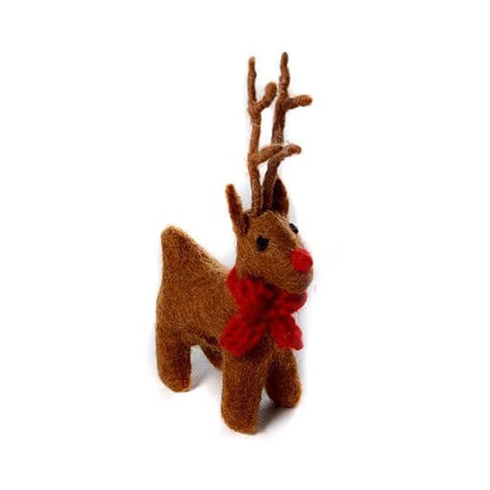 Small Standing Reindeer Hanging Tree Decoration in Brown by Amica