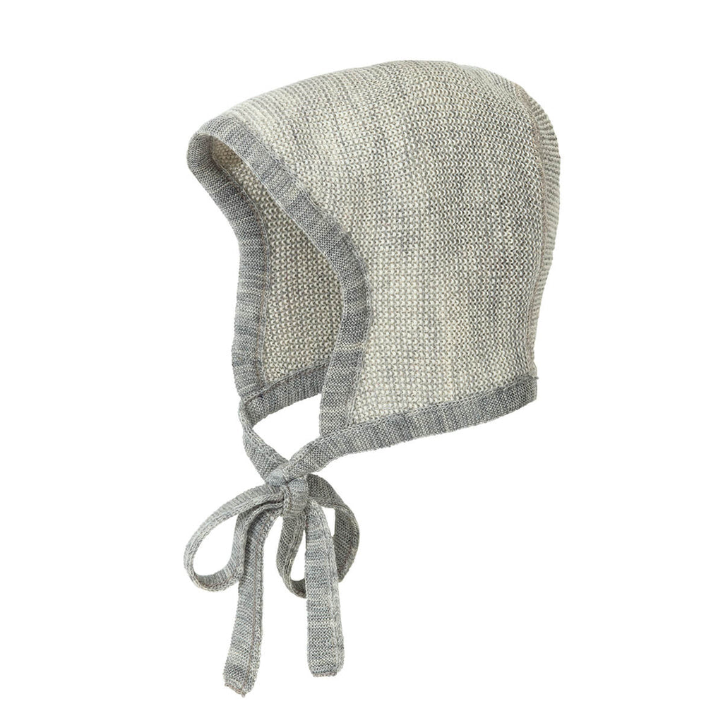 Knitted Merino Baby Bonnet in Grey / Natural by Disana