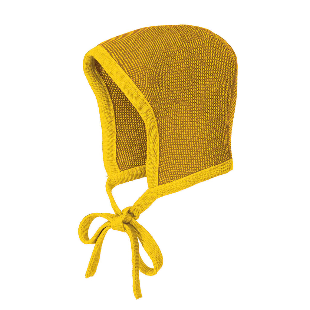 Knitted Merino Baby Bonnet in Curry / Gold by Disana