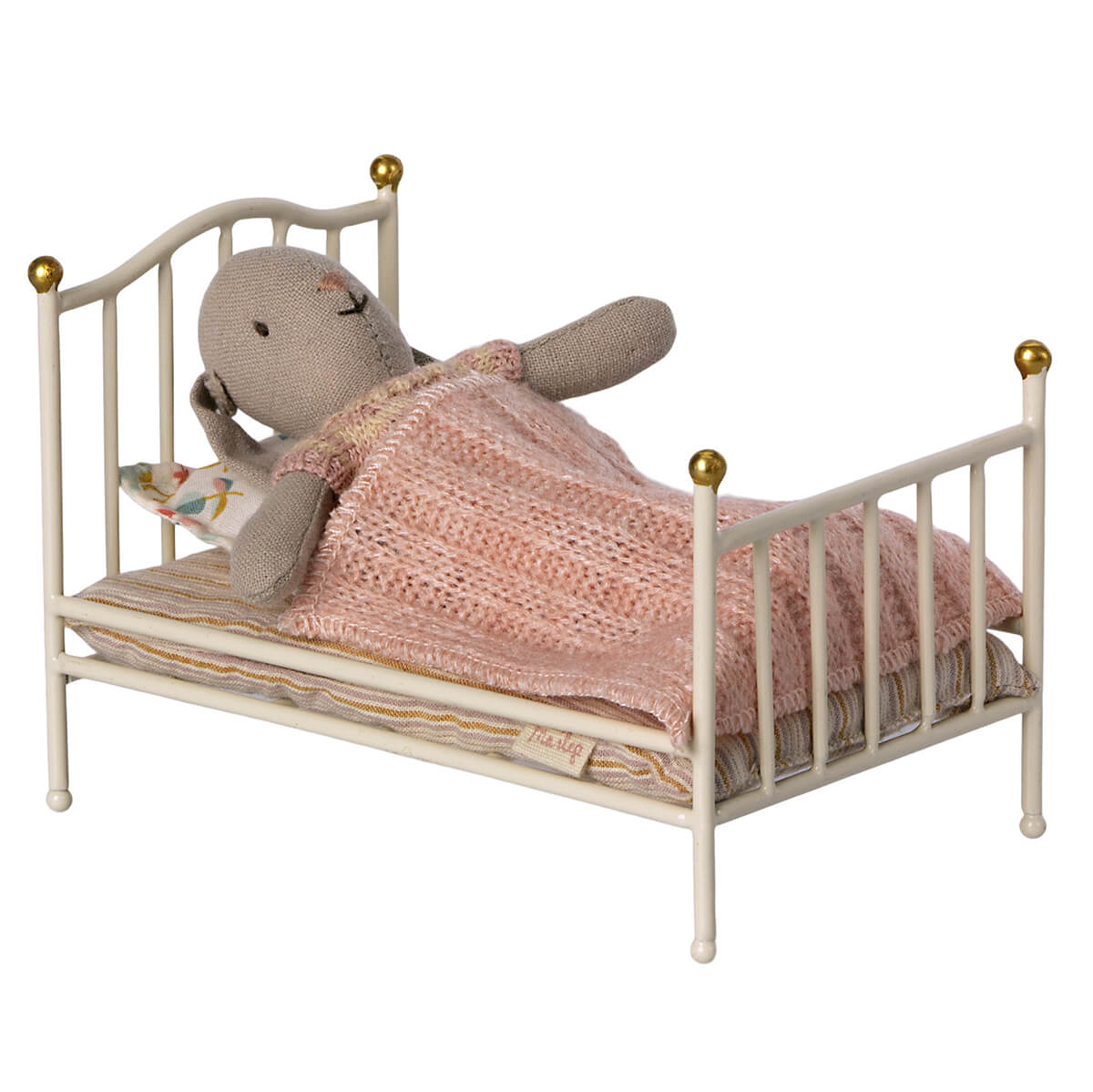 Vintage Mouse Bed in Off White with Pink Blanket by Maileg