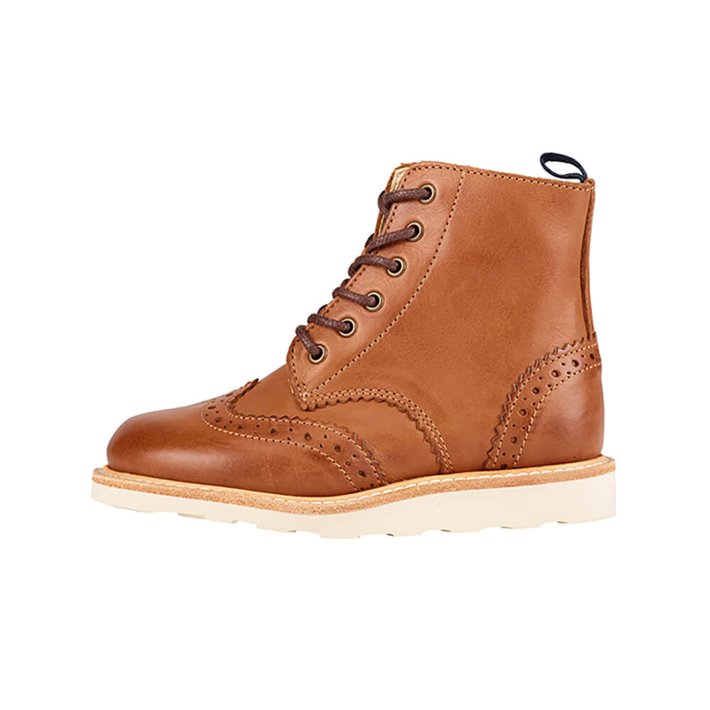 Sidney Brogue Boots in Burnished Tan Leather by Young Soles