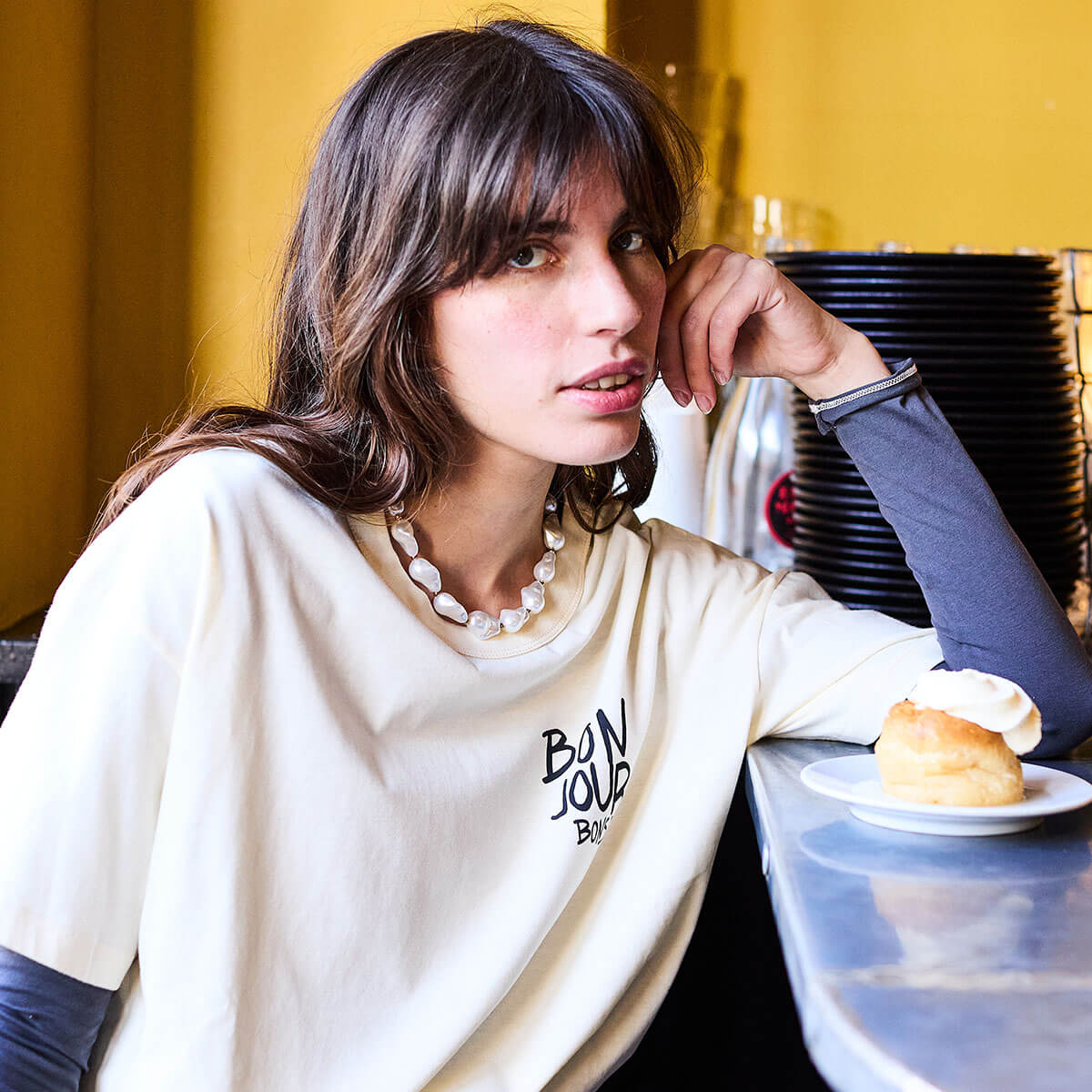 Bonjour Bonsoir T-Shirt in Ecru by A.P Womenswear