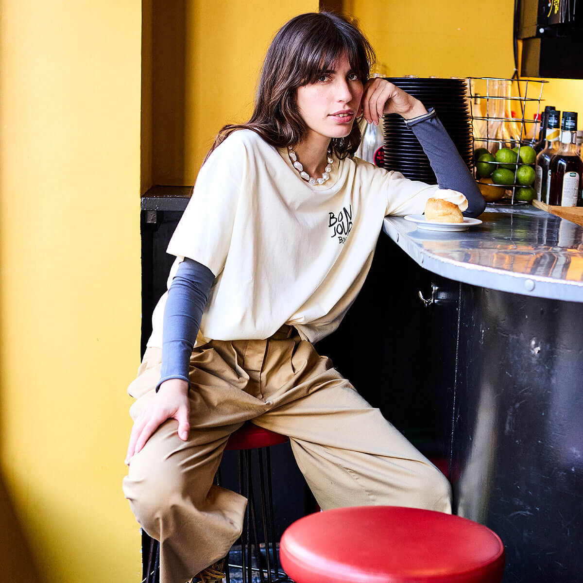 Bonjour Bonsoir T-Shirt in Ecru by A.P Womenswear