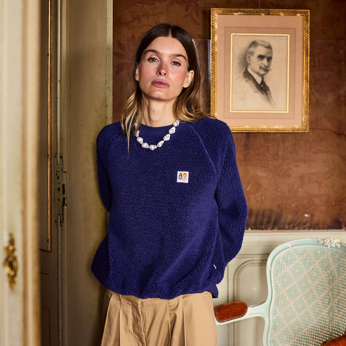 Plain Sherpa Sweatshirt in Navy by A.P Womenswear