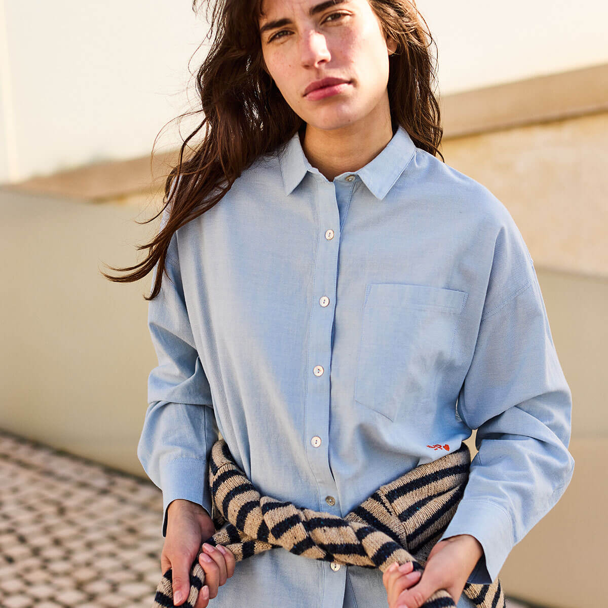 Plain Voile Shirt in Sky by A.P Womenswear