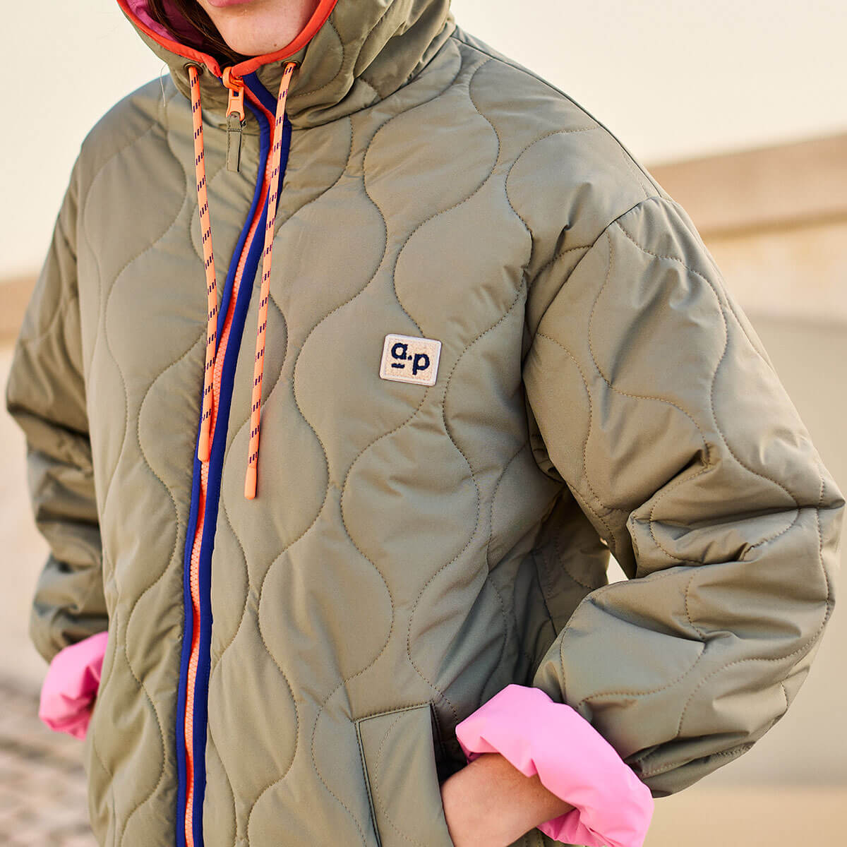 Reversible Hooded Parka in Khaki by A.P Womenswear