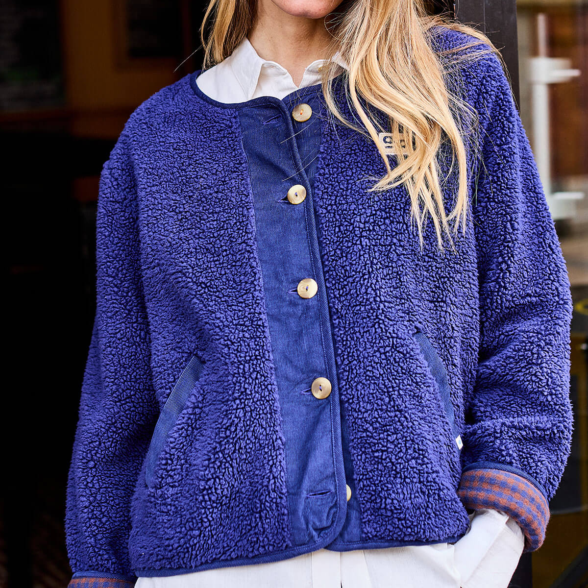 Reversible Sherpa Jacket in Navy by A.P Womenswear