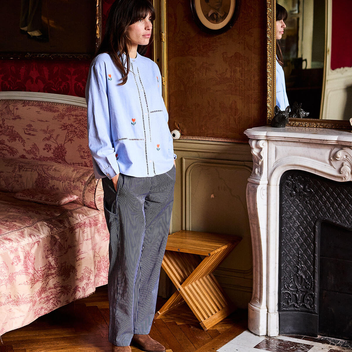 Striped Trousers in Navy by A.P Womenswear