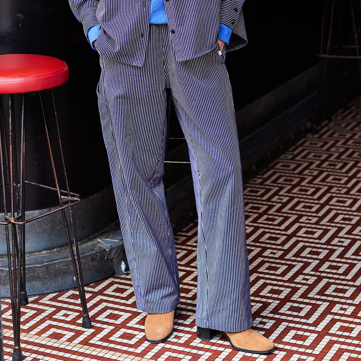 Striped Trousers in Navy by A.P Womenswear