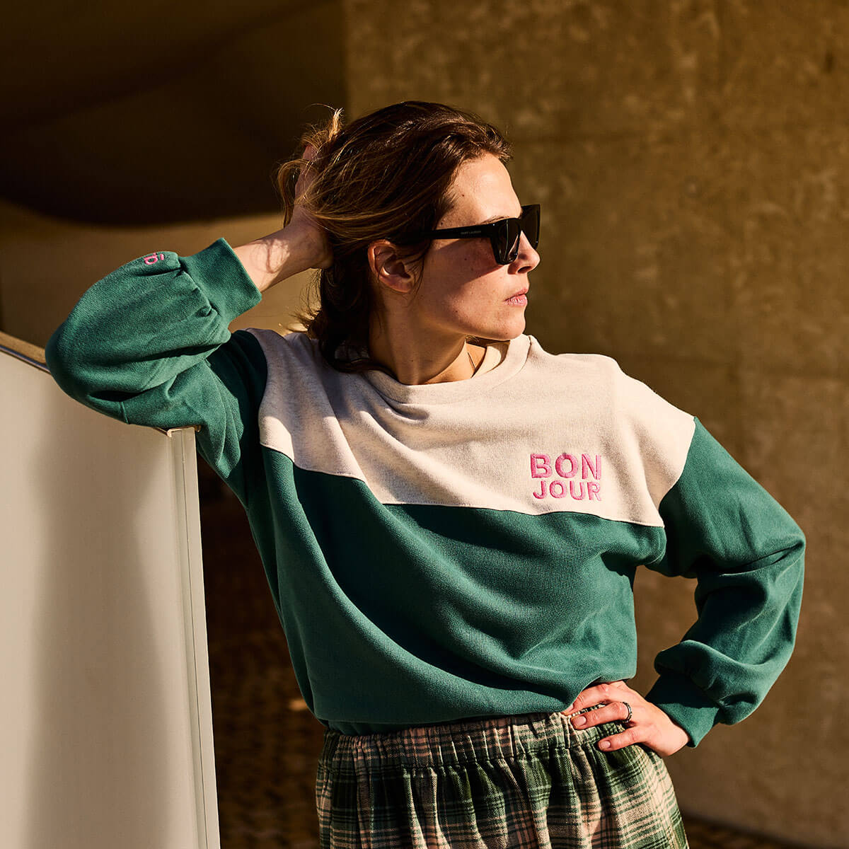 Two Tone Fleece Sweatshirt in Green by A.P Womenswear