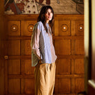 Two Tone Striped Shirt in Cobalt / Brown by A.P Womenswear
