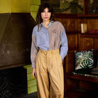 Two Tone Striped Shirt in Cobalt / Brown by A.P Womenswear
