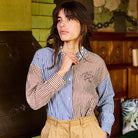 Two Tone Striped Shirt in Cobalt / Brown by A.P Womenswear