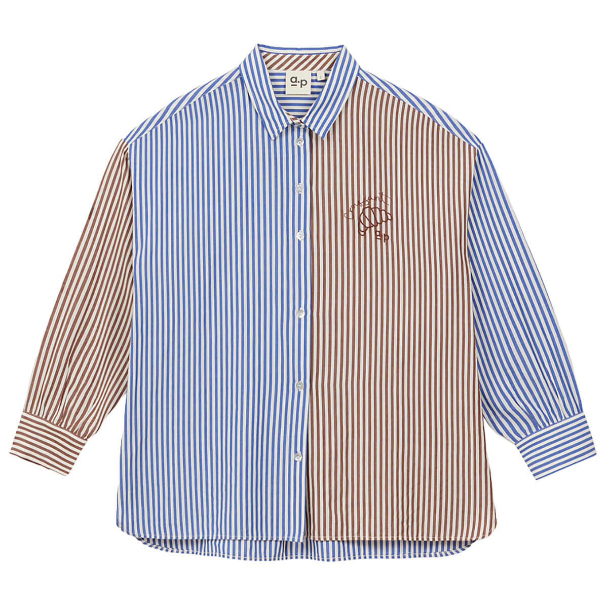 Two Tone Striped Shirt in Cobalt / Brown by A.P Womenswear