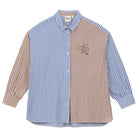 Two Tone Striped Shirt in Cobalt / Brown by A.P Womenswear