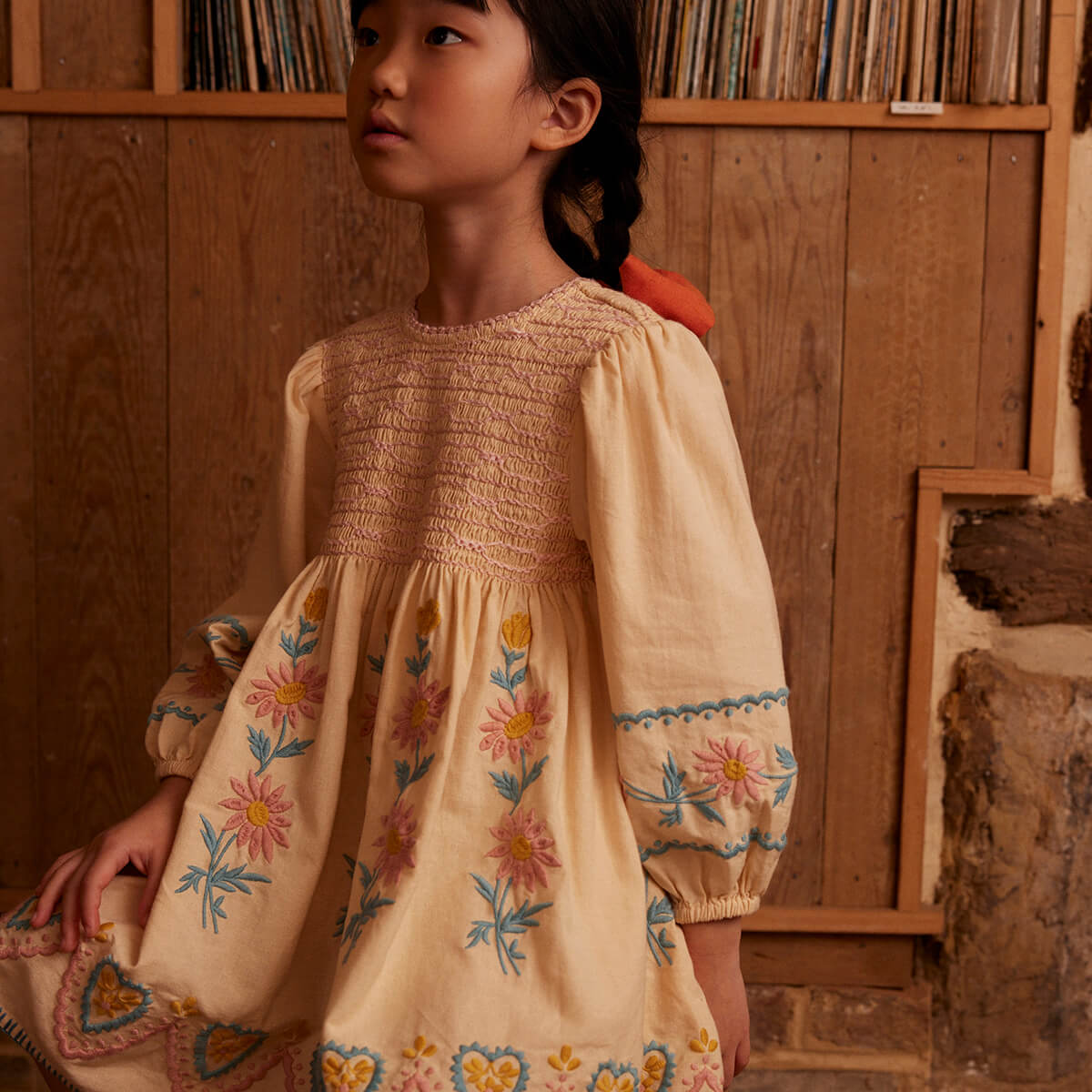 Apolina☆Penny Smock Dress-Pink Beige☆5-7 Cotton woven embroidered dress vintage inspired child. – Apolina